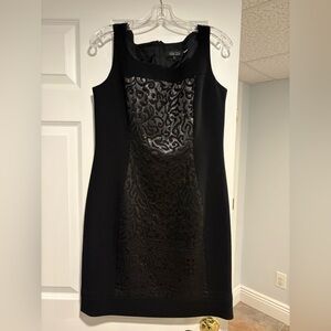 Teri Jon Black Mini Dress with Patterned Panel. Size 8. Like New.